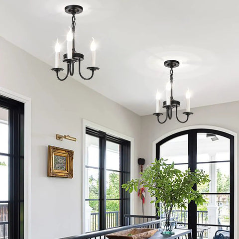 Three Light Farmhouse Candle Style Chandelier For Entryways, Dining Rooms, And Kitchen Islands, Rustic Ceiling Pendant Light Fixture With Warm Soft Glow And Industrial Cozy Farmhouse Decor