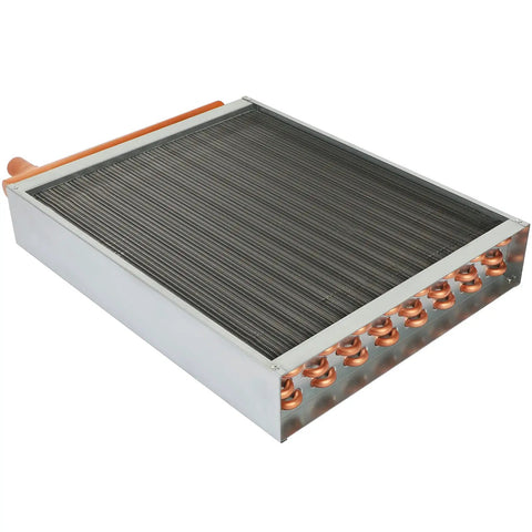 16x18 Water To Air Heat Exchanger with 1 inch copper ports, aluminum tubes, for outdoor wood furnaces and residential heating