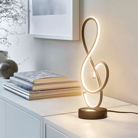 Dope Musical Note Modern Table Lamp With USB Port LED Bedside Nightstand Light Touch Dimmable Stepless Control Black Matte Spiral