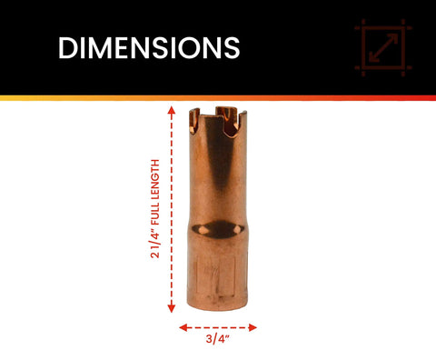 Five Eighths Inch Bore MIG Spot Weld Nozzle Tweco Style Compatible Standard Size Replacement Part dimensions in inches