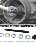 Upgraded Harmonic Balancer Installation Tool For GM 1997 Up V8 LS Engines in use with pulley and dual washers visible