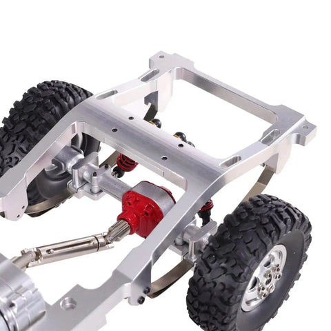 Beefed Up RC Car Chassis Frame For 1/12 MN82 LC79 Upgrade Kit Metal Frame Beam Replacement Parts For Off Road Trucks Easy Install Lightweight Yet Durable Red Finish showcasing aluminum frame with red detailing and off-road tire assembly.