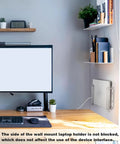 Acrylic Laptop Wall Mount, Zero Clutter Under Desk Stand, fits laptops, wall-mounted, ergonomic design, neat workspace.