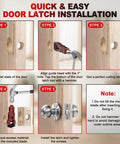 Instruction diagram for door latch installation using Door Hinge Template Kit For Router Aluminum Alloy Mortise Jig.