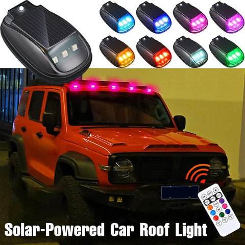 Lit Neon RGB Car Roof Strobe Lights For Cars Trucks SUVs Jeeps RVs Wireless LED Warning Lamps Solar Powered Or USB C Charge
