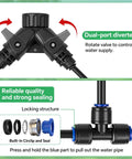 Dual-port diverter for Backyard Friendly Drip Irrigation System With A 120 Ft Hose And 26 Adjustable Copper Sprinklers
