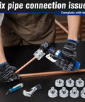 Person using Pro Grade Copper Tube Expander Hydraulic Swaging and Expanding Tool Kit With Seven Interchangeable Heads