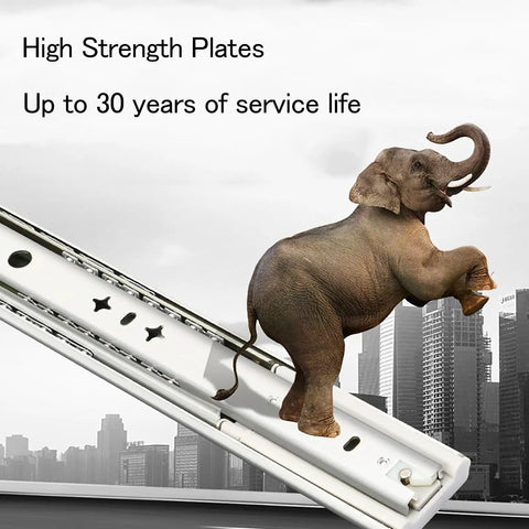Heavy Duty Side Mount Drawer Slides Rock Solid Soft Close Tool Cabinet Glides Thick Cold Rolled Steel with elephant illustration