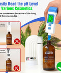 Long 4.6 Inch pH Probe Digital pH Meter for Water and Fermentation used in shampoo bottle with ATC temperature readout