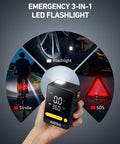 L10 Mini Tire Inflator Portable Air Compressor With 150 PSI Quick Car Tire Inflation showing LED flashlight use.