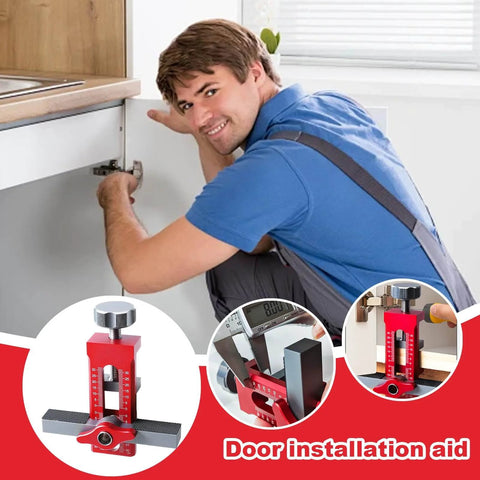 Man using Cabinet Door Jig And Installation Tools Kit For Pros And DIY Woodworkers Multi Functional Woodworking Guide for assembly