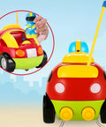 Cartoon Style My First Remote Control Car For Toddlers 18 Months Plus with steering wheel controller, rear close-up