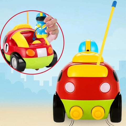 Cartoon Style My First Remote Control Car For Toddlers 18 Months Plus with steering wheel controller, rear close-up