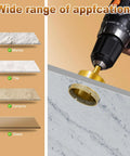 Heavy Duty Half Inch Diamond Hole Saw And Core Drill Bit Twin Pack Featuring Brazed Grit Blades in action on marble, tile, ceramic, and glass.