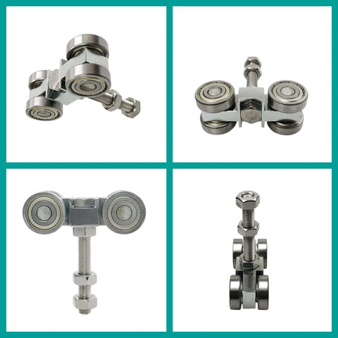 Four Wheel Heavy Duty Trolley Assembly With Silent Wheels For Standard One And Five Eighth Inch Or Taller Strut Channel M10 Bolt Hidden In Groove Pack Of 4 Silver Ideal For Construction And Industrial Use Durable And Quiet With Easy Installation.