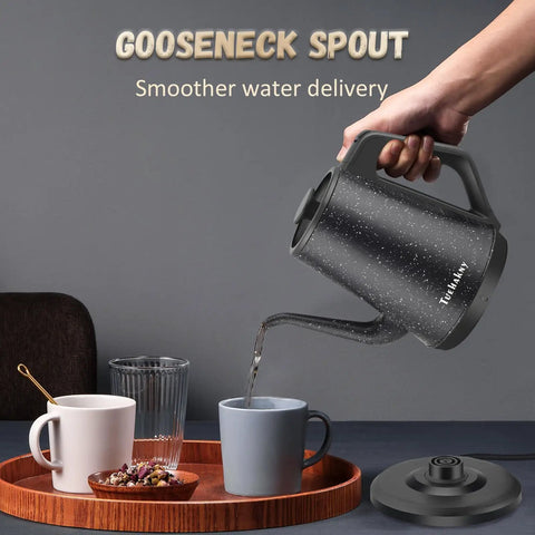 Electric Kettle With 1L Capacity And Gooseneck Spout, 1000W Quick Boil In 3 Minutes, 304 Stainless Steel Tea And Pour Over Coffee Kettle, Black