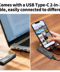 EP1000 1TB Portable External SSD Drive With USB C Lightning Fast Up To 1000MBps Read And 950MBps Write connected to laptop and phone