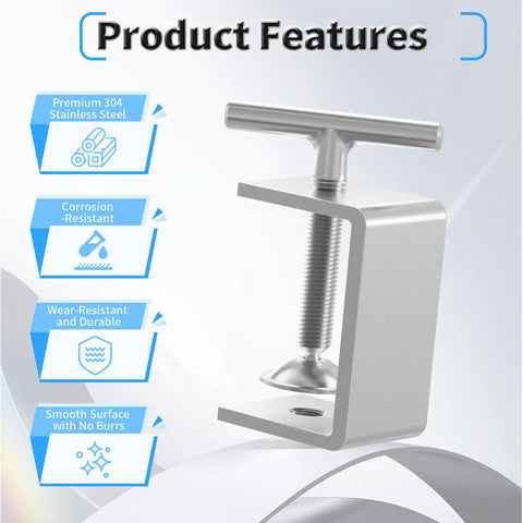 Heavy Duty Hella Tough 2 Pack Small 40mm C Clamp 304 Stainless Steel Screw Vise With Quick Action Jaw features close-up of clamp detailing.
