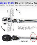 Extendable Ratchet Set Three Piece With Long Reach Handles And 72 Tooth Flex Head Quick Release Locking Ratchets flexibility demonstration