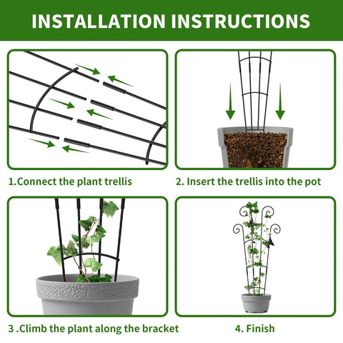 Installation steps for the 2 Pack 30 Inch Tall Plant Trellis For Potted Climbing Plants Indoor And Outdoor Expandable Metal Garden Trellis