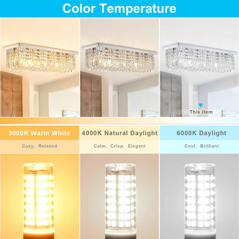 Comparison of G9 LED Bulbs 6W Daylight White 6000K, 88 LED Chips, 600LM, in 3000K, 4000K, and 6000K light temperatures