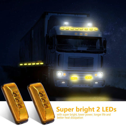 20 Pcs 3.9 Inch 3 LED Amber Trailer Marker Lights Waterproof Side Marker Light Rectangle Signal Running Lights for Truck Boat RV Exterior Accessories with 40 Screws for Easy Install, shown on a truck