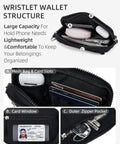 Women's Wristlet Wallet With RFID Blocking Quilted Nylon Phone Clutch And Zip Around Card Holder Purse shows interior storage space