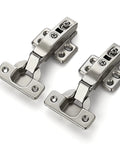 30 Pack European Kitchen Cabinet Hinges Soft Close Full Overlay Frameless Heavy Duty Concealed Cup Hinges Adjustable Easy Install For Modern Cabinets 15 Pairs, close-up of two metal hinges on white background.