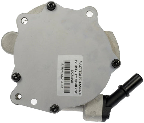 Front view of Dorman 904-858 vacuum pump for Ford/Lincoln; metal housing with black inlet port