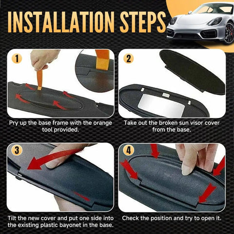 Installation steps for Sun Visor Vanity Mirror Cover Replacement For Porsche 996 997 911 986 987 Boxster Cayman 1996 2010