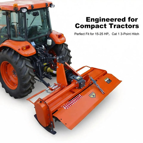 Beastly Three Point Rotary Tiller attached to a Class 1 tractor, 3.8 ft wide heavy duty farm attachment, 540 RPM, single speed drive