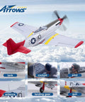 RC Plane For Grownups P51 850mm Wingspan With Vector Flight Stabilization System RTF Includes Battery Charger And Radio Ready To Fly Remote Control Airplane flying with detailed cockpit and pilot view.