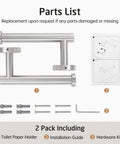 Two Pack Toilet Paper Holder For Bathroom Wall Mount In Brushed Stainless Steel Finish Heavy Duty Tissue Dispenser Easy Install With No Assembly Required Horizontal Or Vertical Mount Durable Bathroom Accessory parts list and installation guide.
