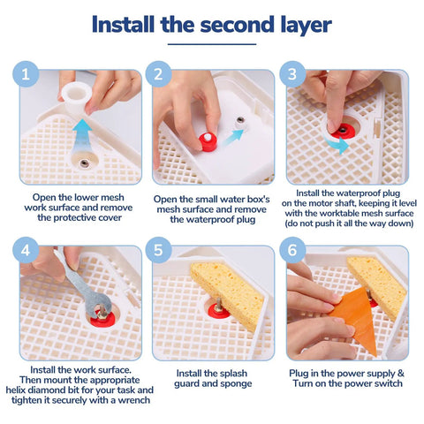 Step-by-step guide for installing the second layer of the Dual Layer Stained Glass Grinder With Four Size Diamond Bits.