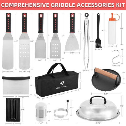28 Piece Griddle Gear Kit For Blackstone Flat Top Grill Spatulas Scraper Turners Press Egg Rings Basting Cover Tongs Sets
