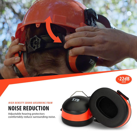 Forestry Safety Helmet With Adjustable Earmuffs And Visor, Orange Hard Hat Hearing Protection System For Woodcutting