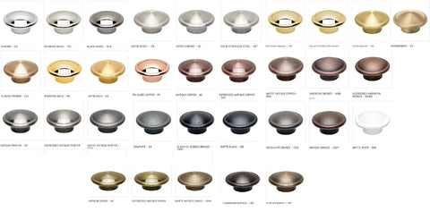 Collection of various finishes for kitchen faucet handles including matte white, bronze, and gold options.