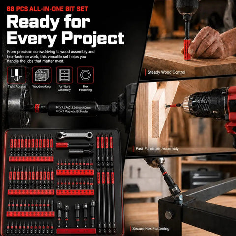 Real Deal 88 Piece Impact Driver And Magnetic Screwdriver Bit Set Tough Build S2 Steel secured in a toolkit for versatile projects.