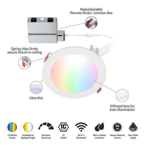 No Sweat 6 Inch Slim Canless Led Ceiling Light With Smart Wifi Rgbww Tunable White And App Dimmable Custom Colors Dead Simple Flush Mount For Quick Install In Every Room
