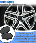 Slick Black Car Wheel Rim Center Caps 4 Pack Heavy Duty Abs Snap In Hub Covers Universal Fit For Cars Trucks And Jeeps 2.13 Inch Outer Diameter displayed on a car wheel.
