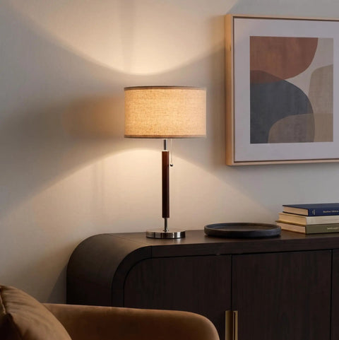 Carter LED Bedside Lamp With Soft Ambient Glow For Bedroom And Office on modern credenza, stainless steel and walnut finish