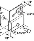 Diagram of Frameless Sliding Shower Door Top Bracket With Three Quarter Inch Roller, Flat Plastic Wheel And Two Steel Ball Bearings.