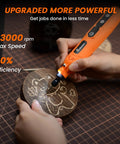 Heavy Duty 448 Piece Rotary Tool Accessory Kit With Sleek Carry Case, 1 8 Inch Universal Bits, Cordless Power Tool Built Strong For Sanding Polishing Engraving, Plug And Play 2000 Mah Battery in use engraving a wooden piece