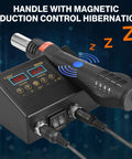 Slick 2 In 1 ReWork Soldering Station Rig Combining Hot Air Heat Gun And Iron Kit showing digital display and induction control.