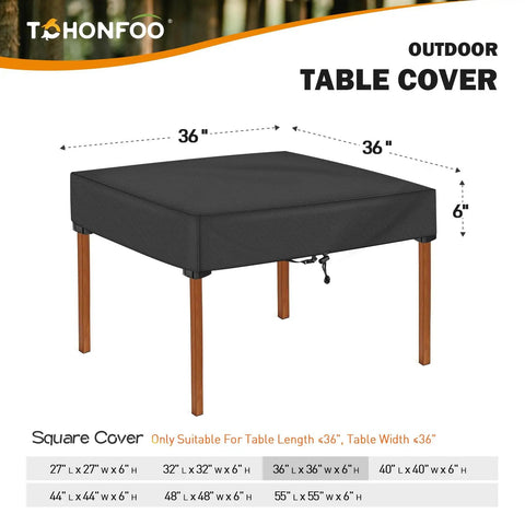 All Weather 36 Inch Square Patio Table Cover Waterproof Anti UV Outdoor Table Shield Fits 36 Inch Tables 6 Inch Deep