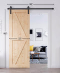 32 Inch By 80 Inch Sliding Barn Door With 5.5 Foot Hardware Kit And Handle Included Easy Install DIY Assembly For Your Home And Storage Spaces K Frame installed in living room