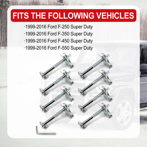 Beefy Truck Bed Mounting Hardware Kit with Eight Bolts Washers and Captured Nuts for Ford F250-F550 Super Duty 1999-2016