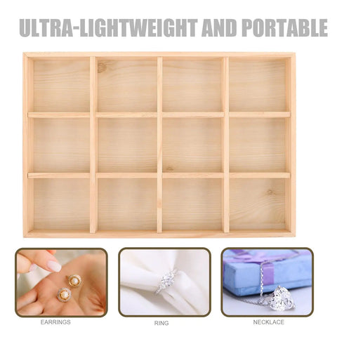 Solid Wood Jewelry Storage Tray With Twelve Grids For Rings And Bracelets Drawer Organizer keeps your daily bling neat with an ultra-lightweight design.