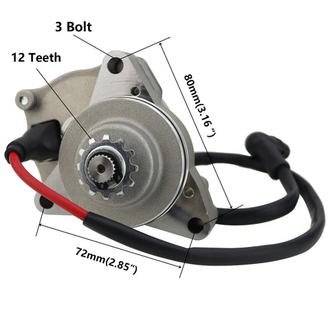3 Bolt Starter Motor With Solenoid Relay And CDI For 50cc 70cc 90cc 100cc 110cc 125cc ATVs Dirt Bikes featuring 12 teeth gear