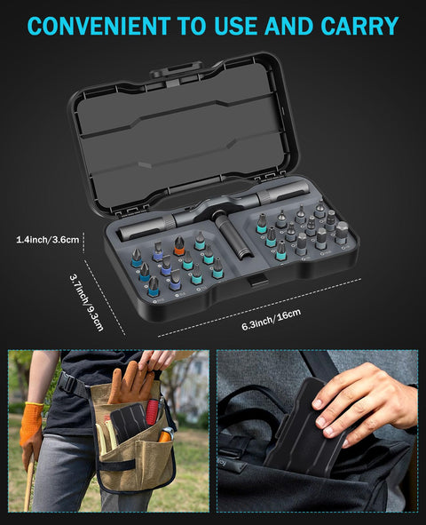 24 In 1 Magnetic Ratchet Screwdriver Set With Detachable T Handle Multi Bit Repair Kit in portable case